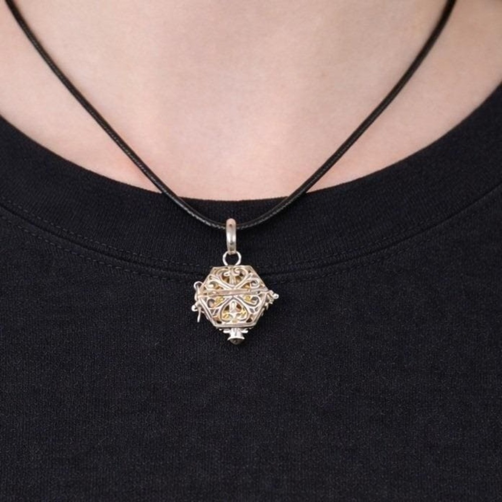 Vintage Harmony Ball Pendant Necklace Purple Stone Filigree